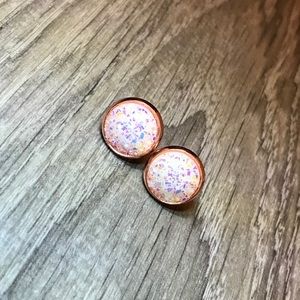 White Iridescent Druzy w/Rose Gold Stud Earrings